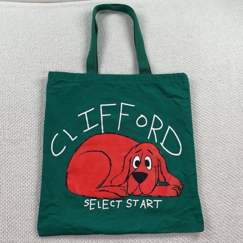 Select Start Clifford the Big Red Dog Green Canvas Tote Bag OS Retro Aesthetic
